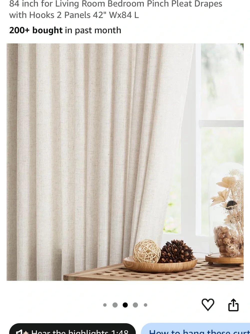 Vision Home Pinch Pleat Sheer Curtain Natural 42x84